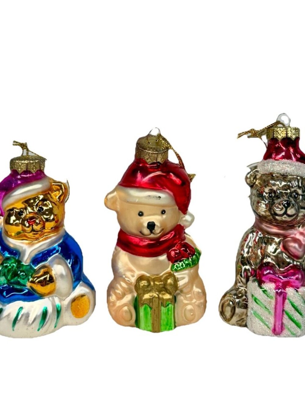Thomas Pacconi Teddy Bear Christmas Ornament Set of 3 Blown Glass 3” VTG